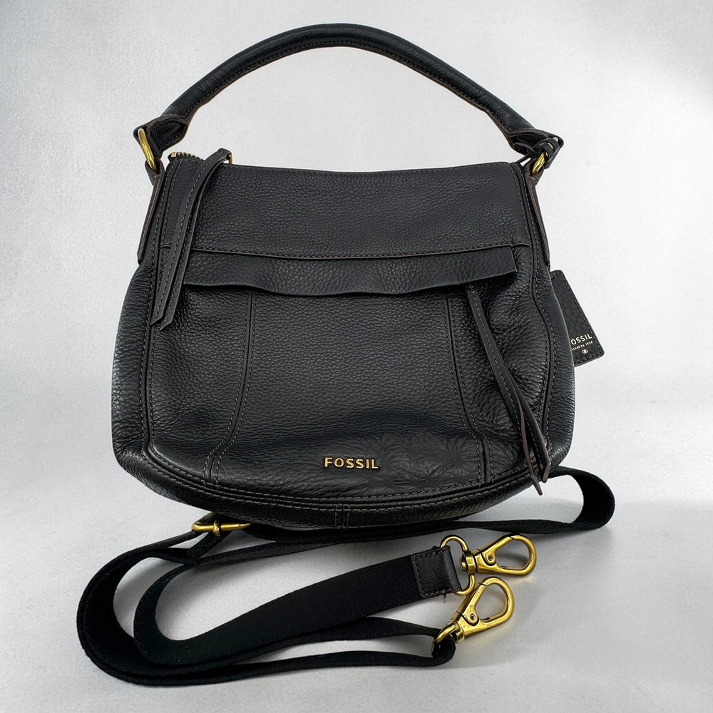 Fossil Convertible Shoulder Bag Dark Brown Pebbled Leather Crossbody Strap